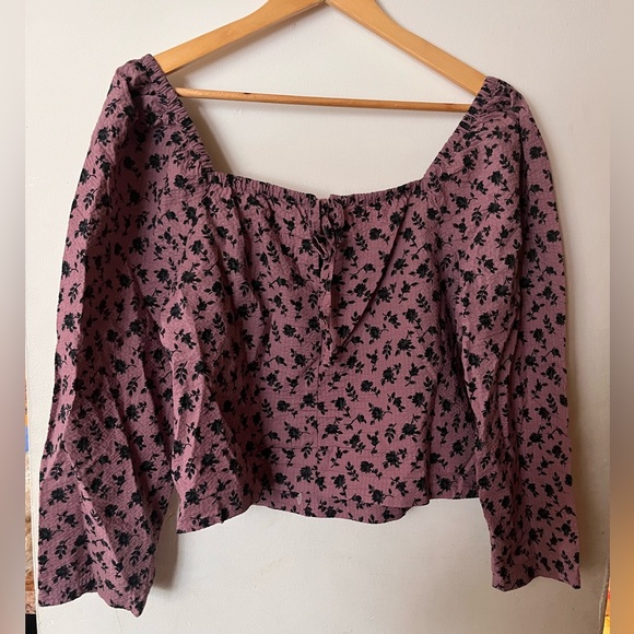 Madewell Seersucker Square-Neck Floral Blouse Long Sleeve Crop - M - Picture 4 of 10